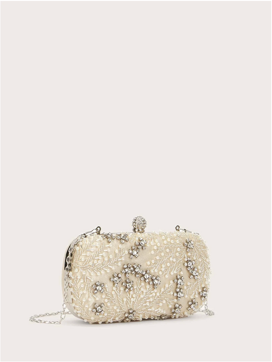 Bolso clutch bordado diamantes perlas
