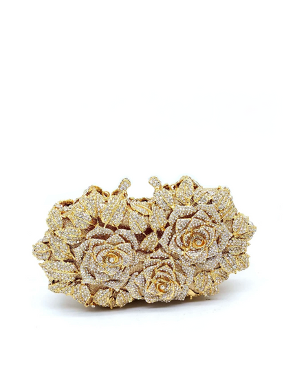 Bolso clutch rosas diamantes