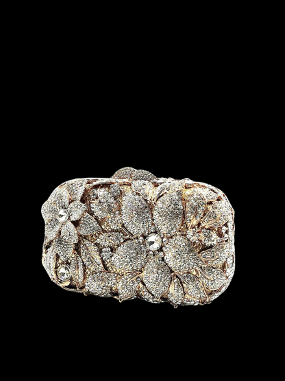 Bolso clutch cartera flores diamantes