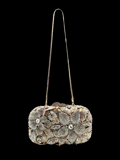 Bolso clutch cartera flores diamantes