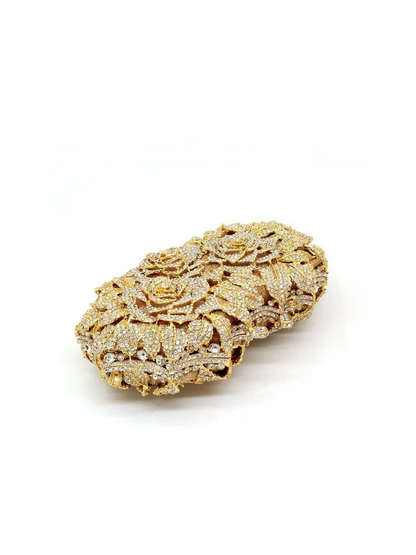 Bolso clutch rosas diamantes