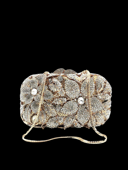 Bolso clutch cartera flores diamantes