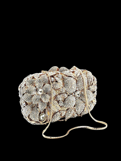 Bolso clutch cartera flores diamantes