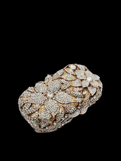 Bolso clutch cartera flores diamantes