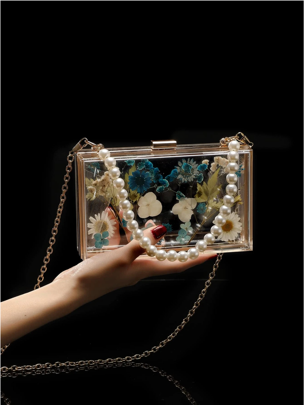 Bolso clutch flores preservadas