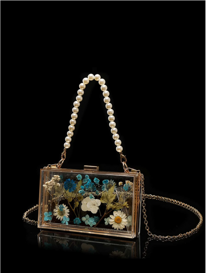 Bolso clutch flores preservadas
