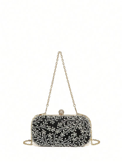 Bolso clutch bordado diamantes perlas