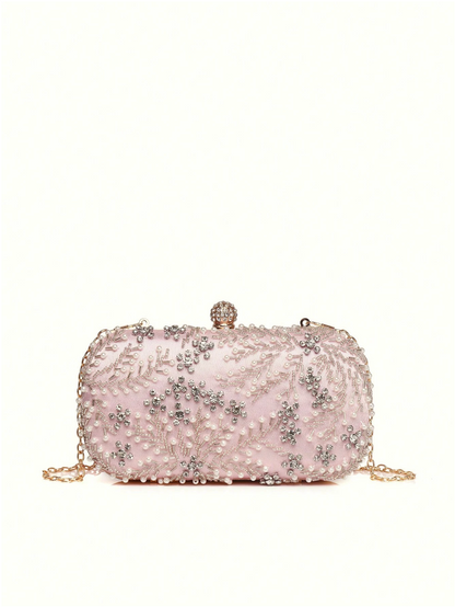 Bolso clutch bordado diamantes perlas