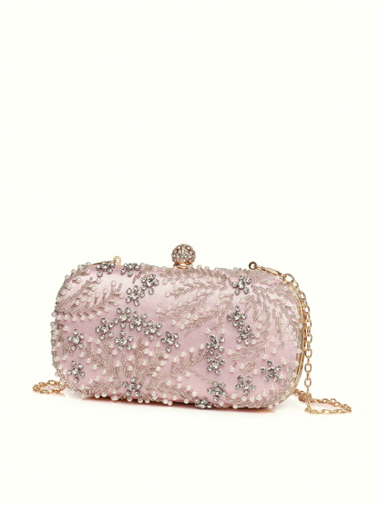 Bolso clutch bordado diamantes perlas