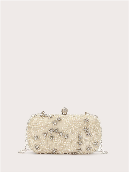 Bolso clutch bordado diamantes perlas
