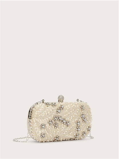 Bolso clutch bordado diamantes perlas