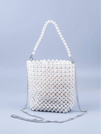Bolso bucket perlas tejidas