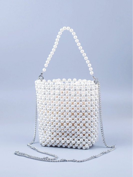 Bolso bucket perlas tejidas