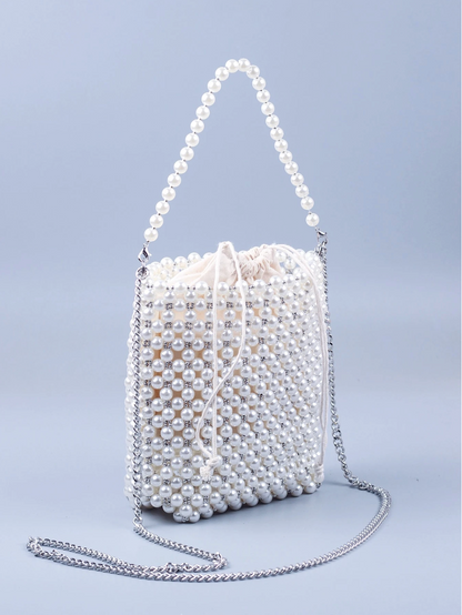 Bolso bucket perlas tejidas