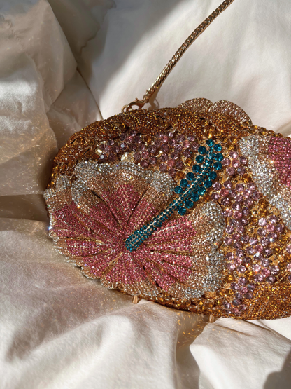 Bolso clutch diamantes flor