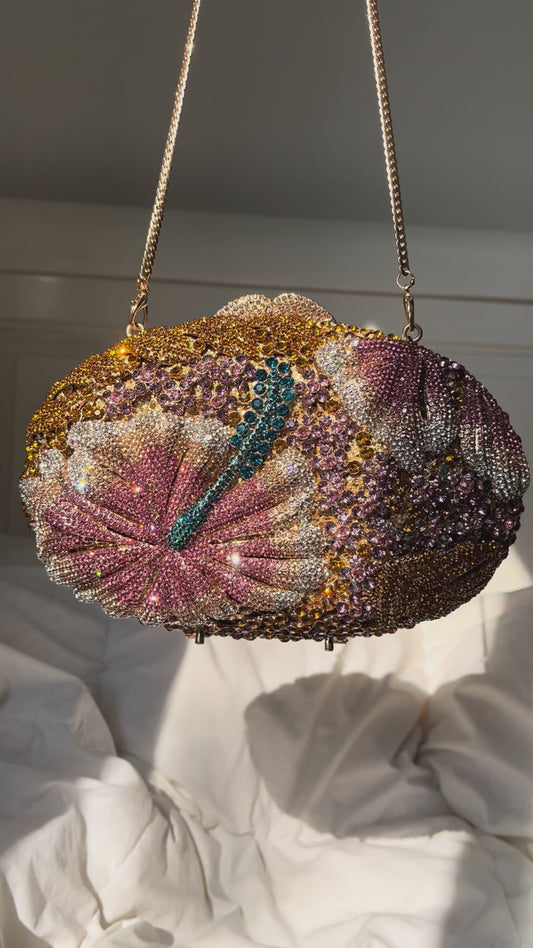 Bolso clutch diamantes flor